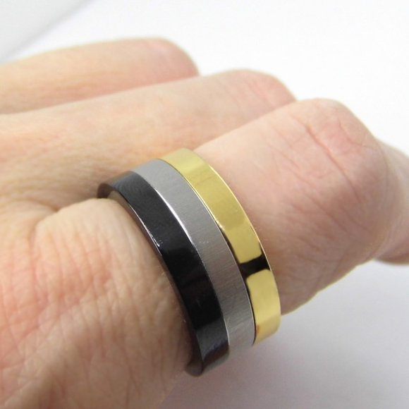 NEW Tri color stainless steel band Ring sz 7 - Picture 6 of 6
